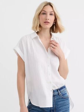 LOFT White Crinkle Dolman Button-Down Shirt